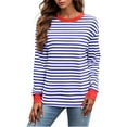 thumbnail image 2 of Erwazi Womens Long Sleeve Striped Shirts Loose Fit Casual Crewneck Sweatshirts Lightweight Trendy T-shirts Fall Tops, 2 of 5
