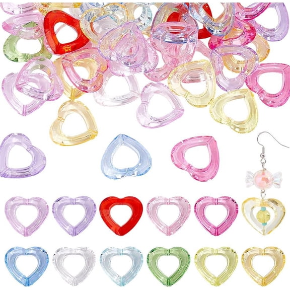 PH 66pcs 11 Colors Focal Beads for Pens Heart Frame Spacer Beads for Bracelet Jewelry Making Acrylic Craft Beads for Beadable Pens Keychains Making Home Decor 1x0.94 inch Hole: 2mm Mixed Color