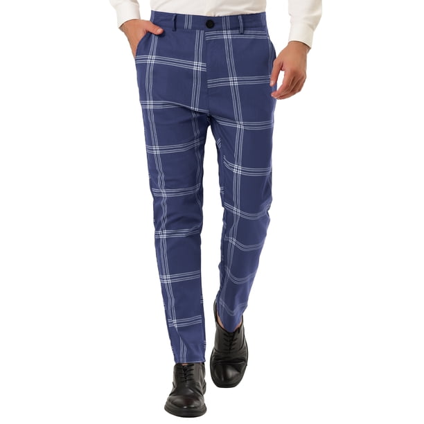 Pantalones de vestir a cuadros para hombre Lars Amadeus Azul L