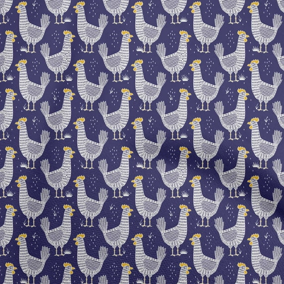 oneOone Silk Tabby Royal Blue Fabric Rooster Cock Sewing Material Print Fabric By The Yard 42 Inch Wide-IE