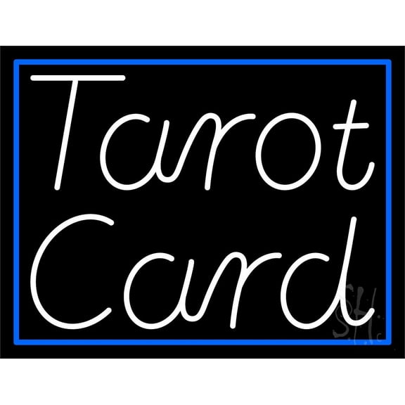 White Tarot Card With Blue Border LED Neon Sign 15" Tall x 19" Wide - inches Black Square Cut Acrylic Backing, with Dimmer - Bright and Premium built indoor LED Neon Sign for Storefront.