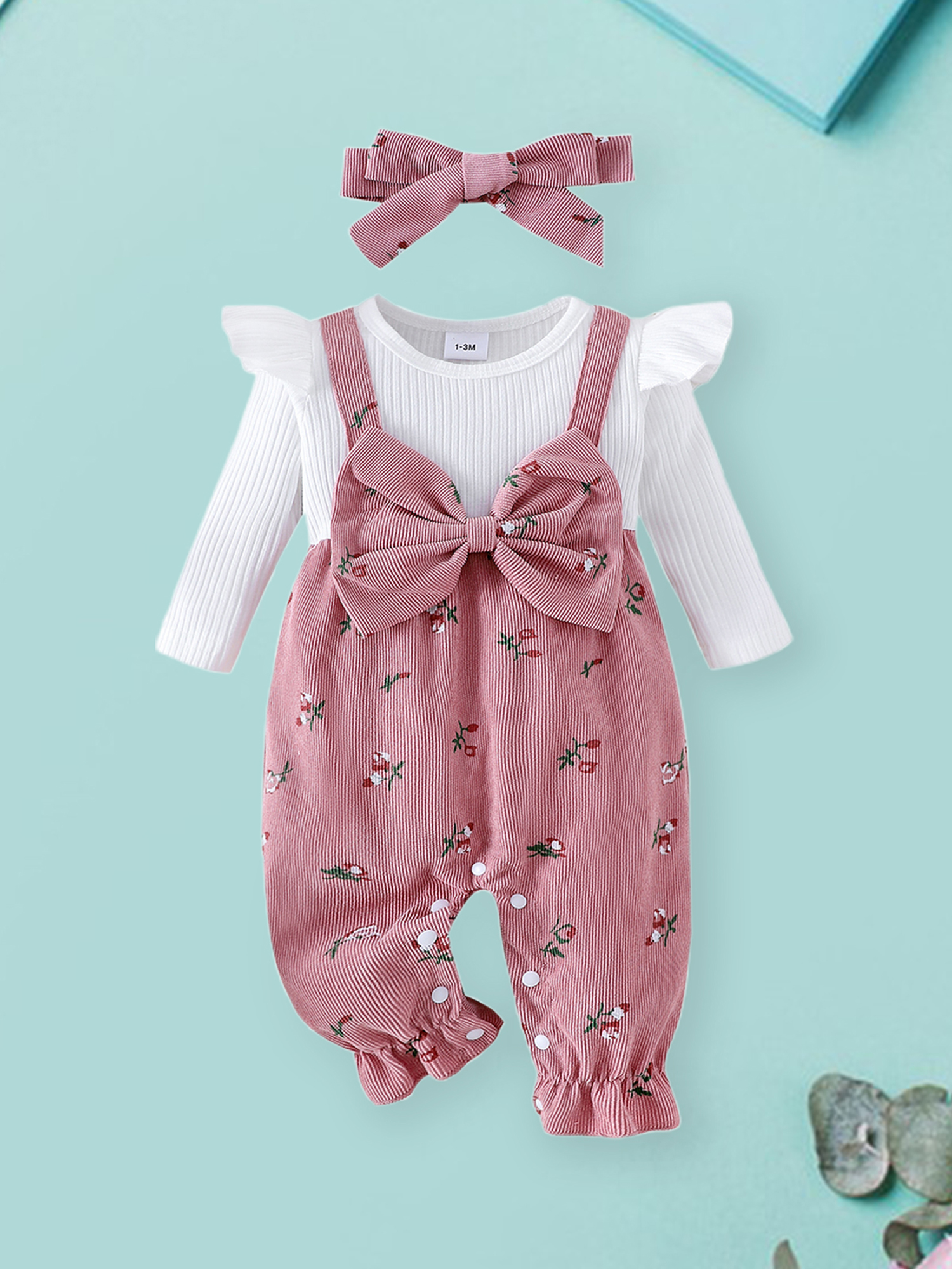 Loicainy Baby Girls Floral Romper with Headband photo 7