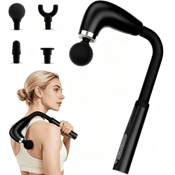 XIRQI Massage Gun Deep Tissue with Extension Handle, Back Massager for Pain Relief, 4 Massage Heads & 9 Modes & 9 Levels, Percussion Handheld Muscle Massager Gun for Back,Shoulder,Legs,Thigh,Waist
