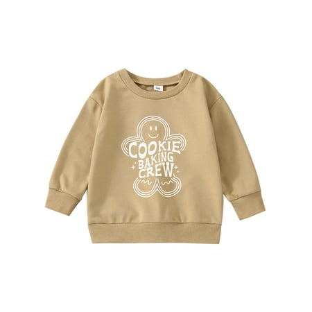 

Eyicmarn Toddler Baby Christmas Sweatshirt Long Sleeve Gingerbread Man Letter Print Pullover