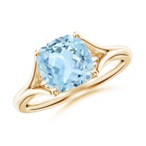 ANGARA Natural Solitaire 1.95 ct Aquamarine Split Shank Engagement Ring in 14K Yellow Gold for Women (Size-8mm) | March Birthstone, Anniversary, Jewelry Gift for Women | Natural Aquamarine Ring
