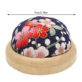 thumbnail image 2 of Cojín de costura con base de madera, alfileteros de flores estampadas de poliéster, soporte para alfileres de tejer para el hogar, azul profundo Sweethay HA7731-01B, 2 of 6