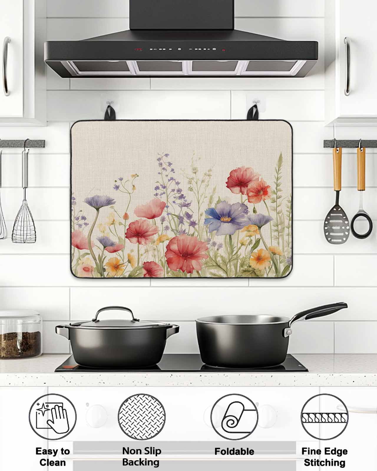 Stove Top Covers for Electric Stove, Spring Floral Glass Stovetop Cover Protector, Colorful Summer Botanical Flowers Vintage Induction Cooktop Protector Oven Mat for Kitchen Countertop 24"x21"