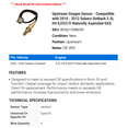 thumbnail image 2 of Upstream Oxygen Sensor - Compatible with 2010 - 2012 Subaru Outback 2.5L H4 EJ253 FI Naturally Aspirated GAS 2011, 2 of 2