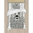 thumbnail image 3 of Indie Duvet Cover Set Queen Size, Doodle Style Sketch Bear Portrait with Curly Beard and Mustache Cute Cool Animal, Decorative 3 Piece Bedding Set with 2 Pillow Shams, Black White, by Ambesonne, 3 of 3