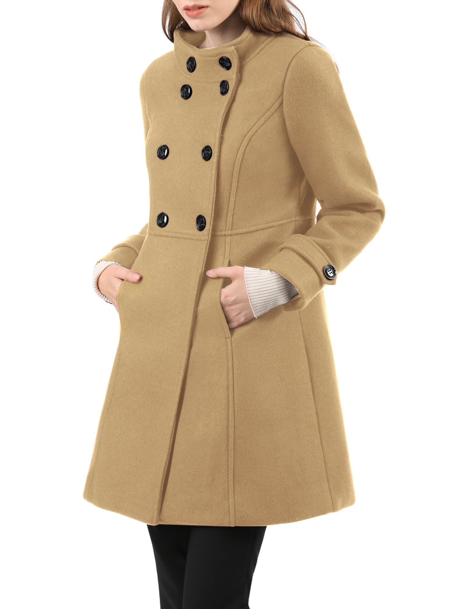 Allegra K Women's Long Sleeves Double Breasted Button Winter Outerwear Pea Coat 