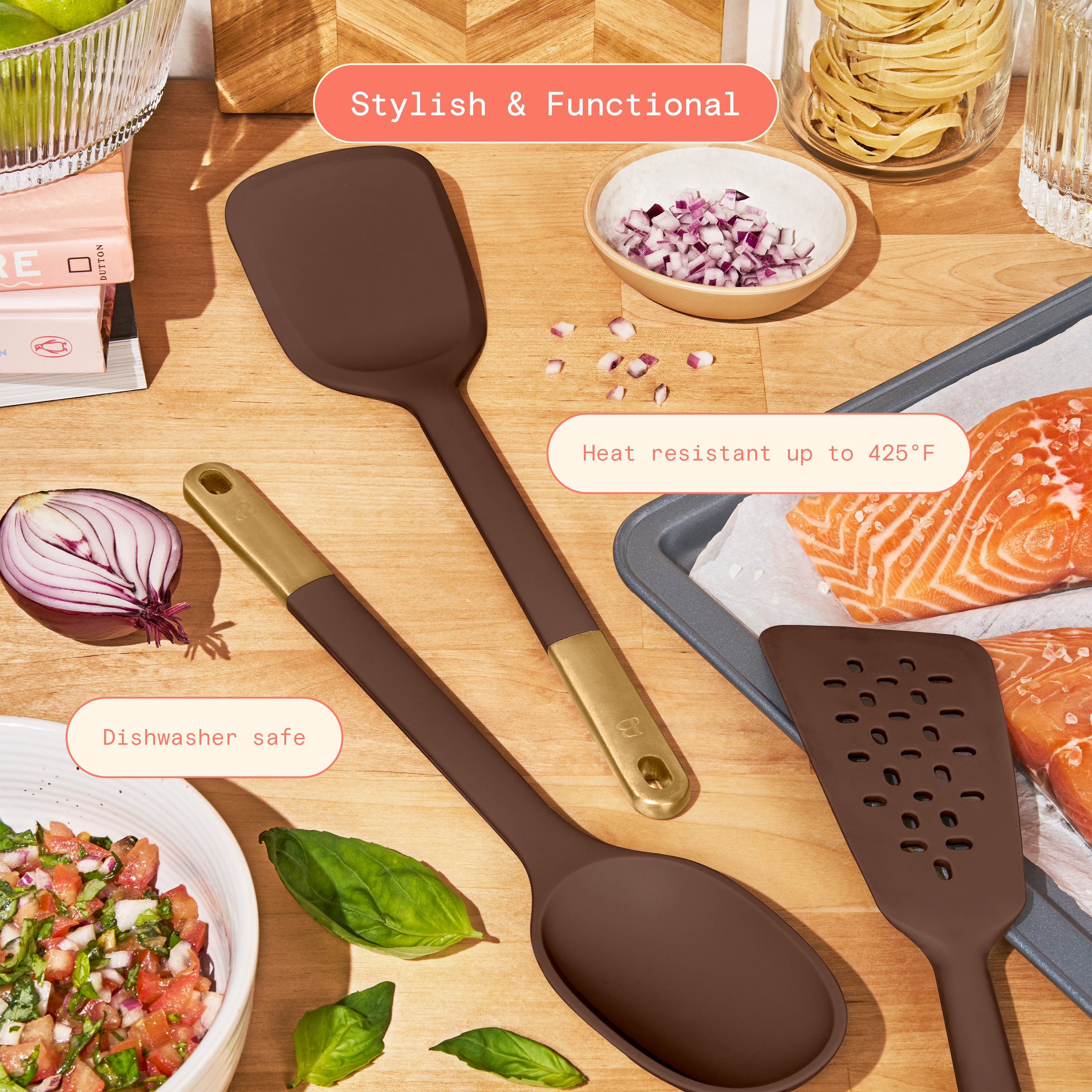 Beautiful 3-Piece Silicone Kitchen Utensil Set, Chocolate photo 4