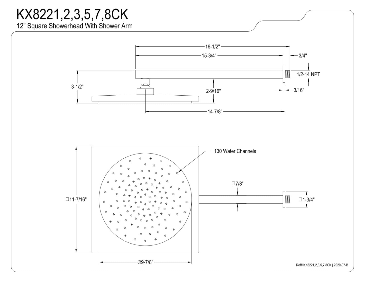 Kingston Brass KX8227CK Shower Scape 12" Rainfall Square Shower Head with 16" Shower Arm, Brushed Brass