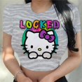 thumbnail image 1 of RWJDXD Chemises Décontractées d'Été pour Femmes Mode Urbaine Manches Courtes Crop Tops Imprimé Chat Hello Kitty Col Rond Ajusté T-Shirts, 1 of 5