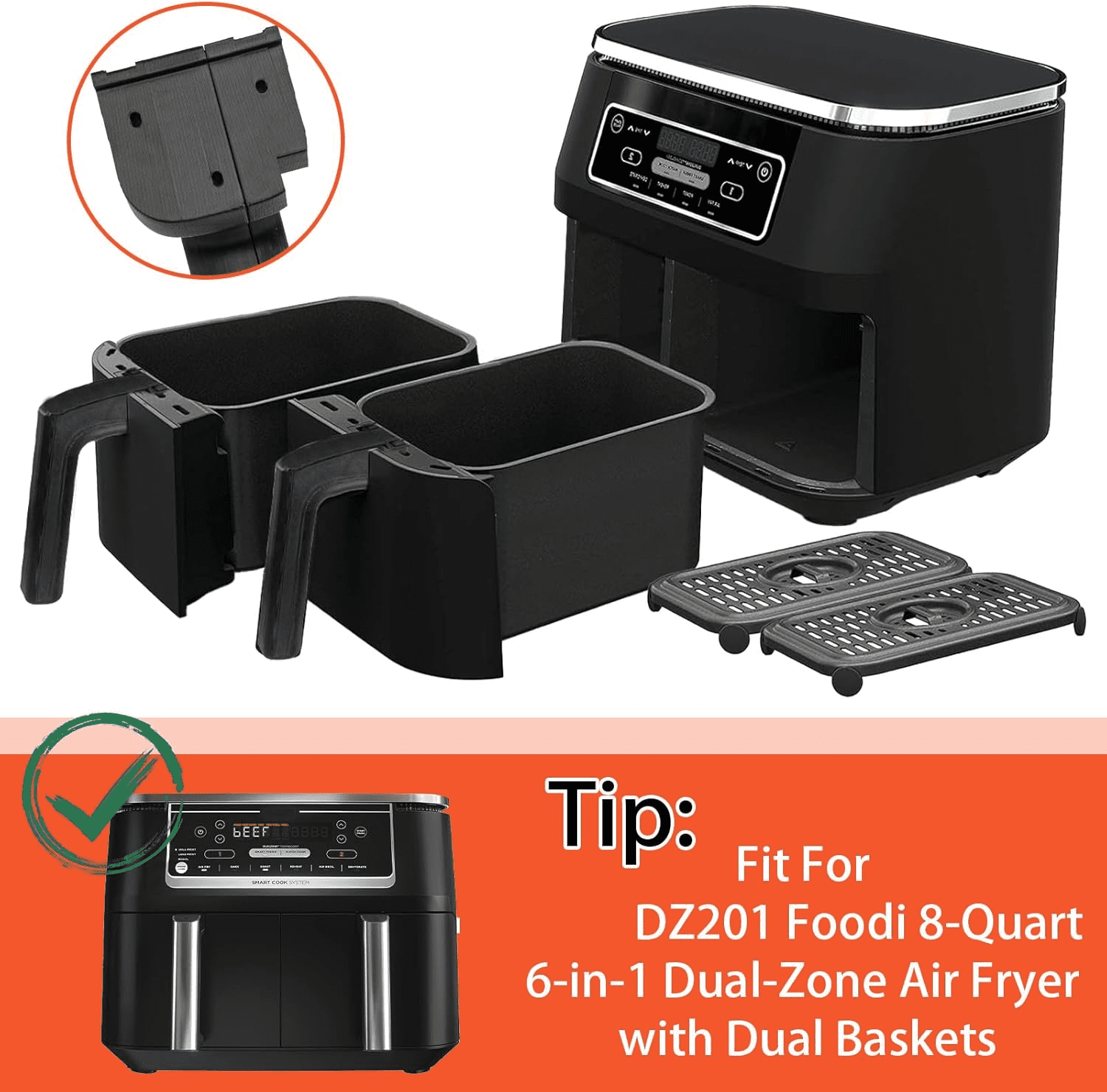 Replacement Handles (Set of 2) for Air Fryer, Compatible with Ninja DZ201 Foodi 8-qt 6-in-1 Dual-Zone Basket