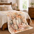thumbnail image 6 of Rustic Watercolor Pumpkin Autumn Leaf Still Life, Cozy Friendship Quote Scene, Warm Flannel Blanket for Living Room and Reading Nook, Art Lovers Thanksgiving Gift, Artistic Home Decor, 6 of 7