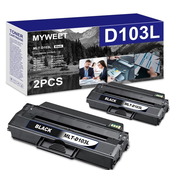 MLT-D103L Toner Cartridge 2 Pack Black Compatible for Samsung 103L MLTD103L MLT D103L for ML-2951ND 2951D 2950ND 2955ND 2955DW 295x SCX-4728FD 4729FW 4729FD 470x 472x Printer High Yield Ink
