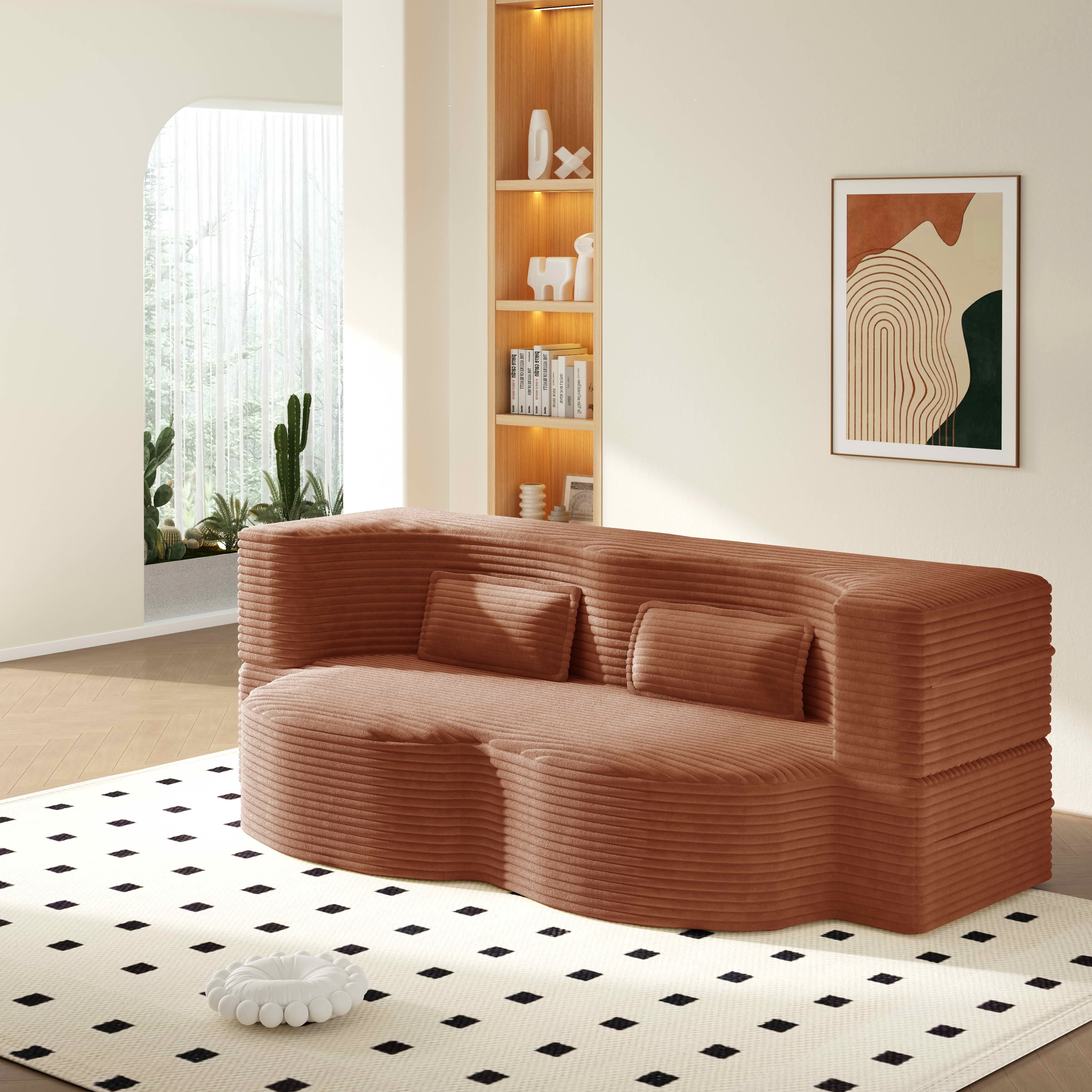 MAYEERTY Twin Corduroy Foldable Foam Floor Sofa Bed, Zero Assembly Vacuum Compressed Sleeper with 2 Pillows