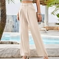 thumbnail image 4 of LLYwey Women's Casual Pants & Capris Women's Fashion Solid Color Business Loose Casual formal Suit Pants White Linen Pants Female Long Pant Style H908 Beige L, 4 of 6