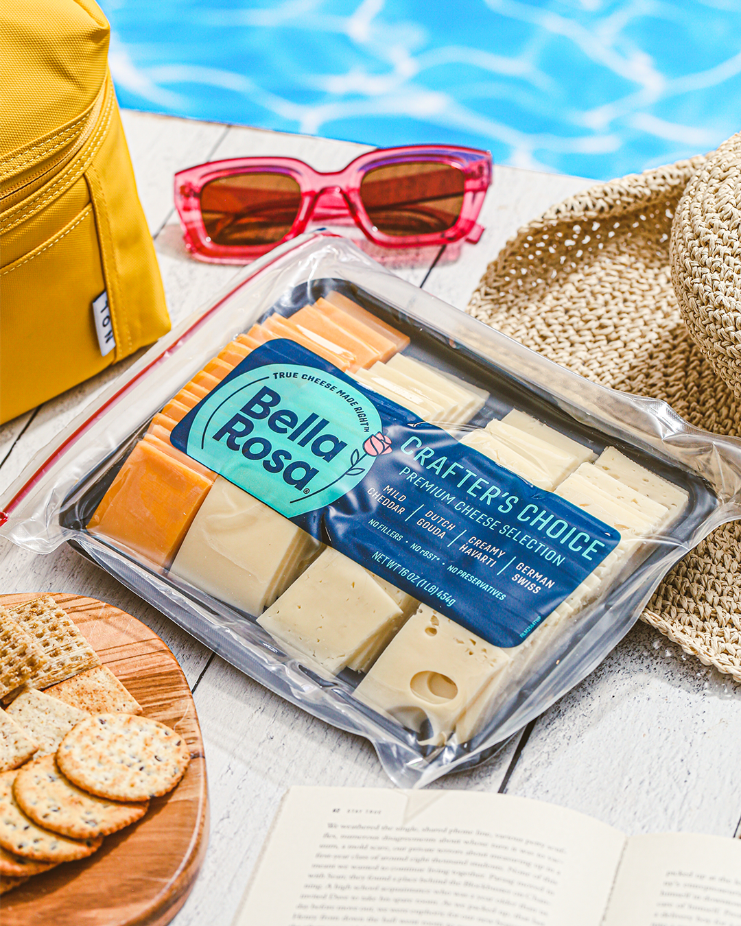 Bella Rosa Crafter's Choice Cheddar, Gouda, Havarti, & German Swiss Cheese Slice Variety Pack, 1 lb Tray