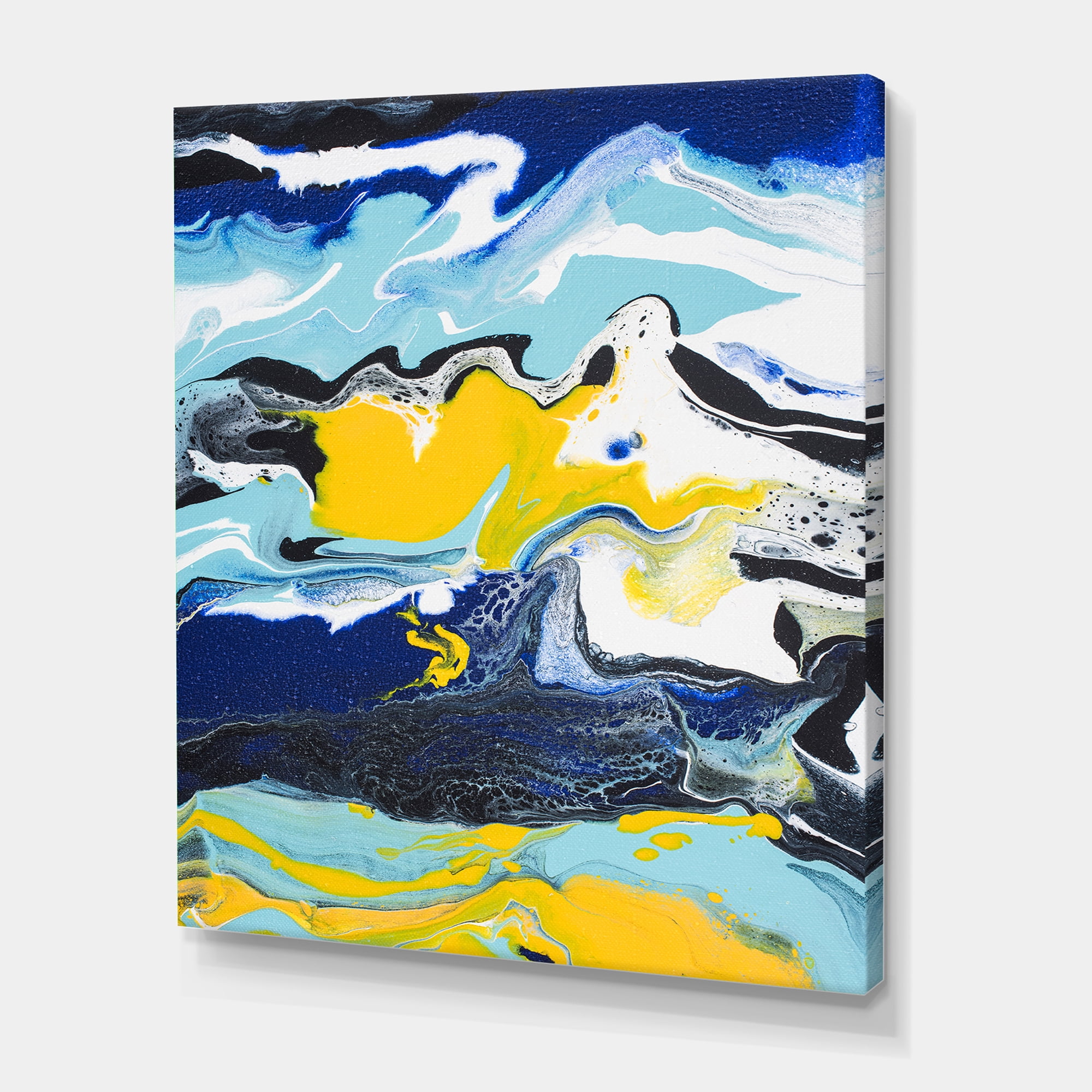 Designart ' Abstract Marble Composition In Blue and Yellow II ' Modern Canvas Wall Art Print