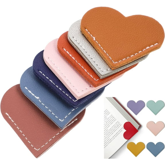 6 Pieces Heart-Shaped Leather Bookmark, Retro Simple Book Folder, Book Corner Protector, Mini Corner Page Marker, Portable Reading Accessories, Suitable for Fans and Bookworms (Random Color)