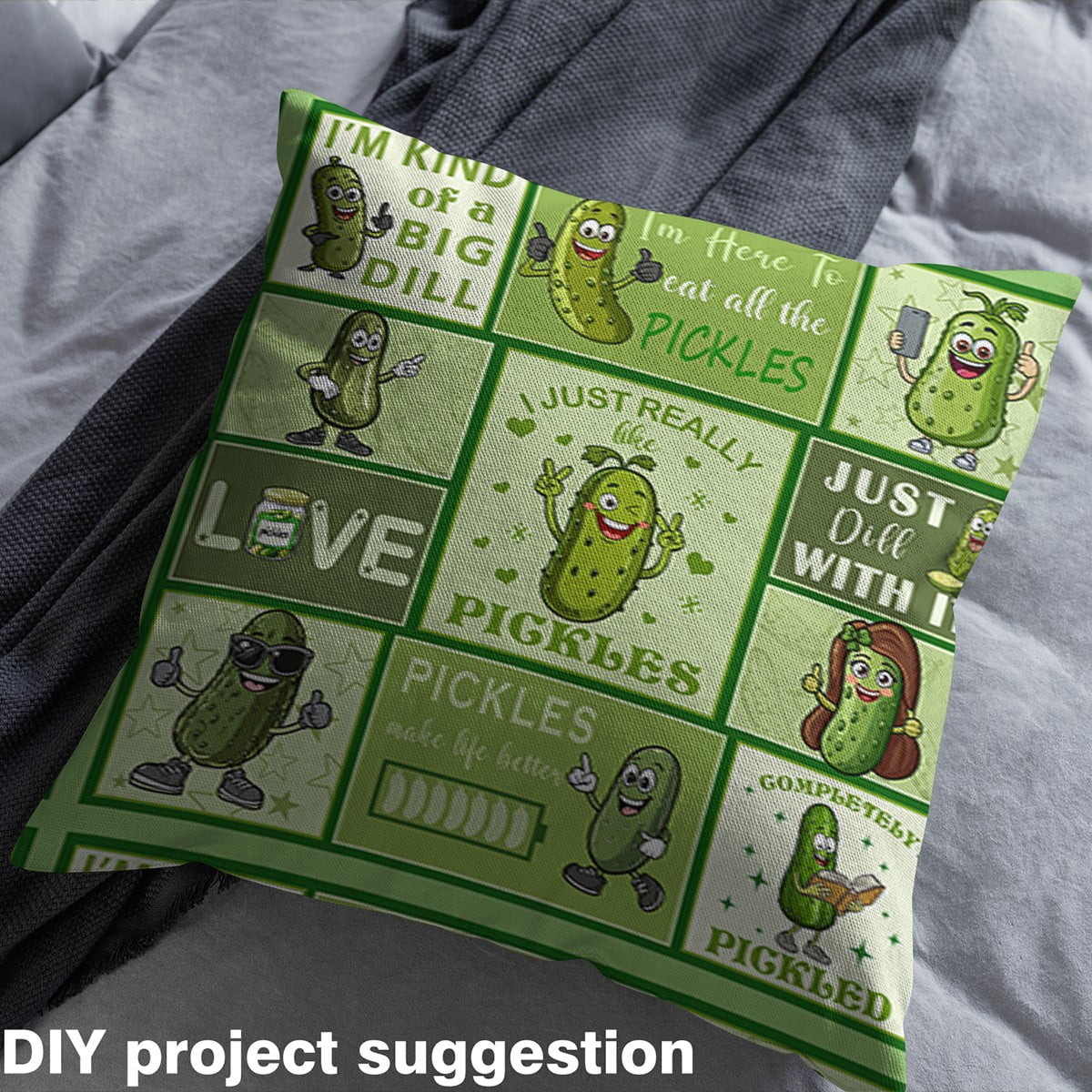 Erosebridal Pickles Fabric By The Yard,Pickled Cucumber Upholstery Fabric,Cartoon Cucumber Decorative Fabric,Delicious Pickles Indoor Outdoor Fabric,Green Olive,2 Yards
