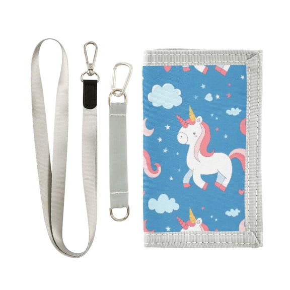 JIALIOU Nylon Trifold Card Wallet with ID Window Zipper Pocket for Men Women Teen Unicorn Moon Cloud