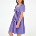 thumbnail image 7 of FRSASU Girl's Bow Dress Puff Sleeve Square Neck Princess Party Dresses Elegant A-Line Summer Birthday Gown 5-16 Years Purple, 7 of 7