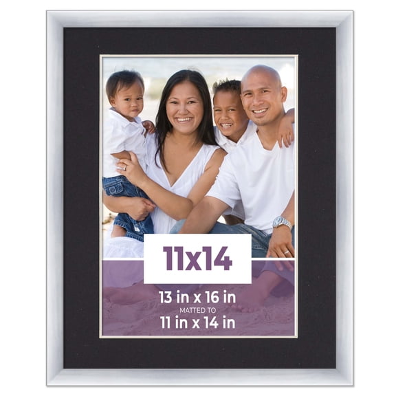 11x14 Frame Silver With Black Picture Mat For 11x14 Photo - Silver 13x16 Frame To Display Print or