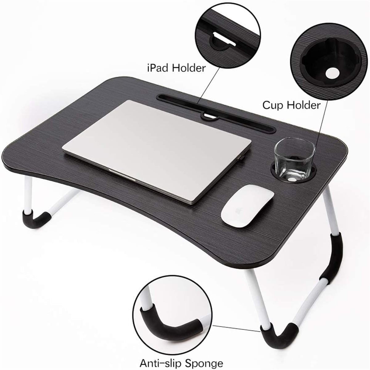 Foldable Laptop Lap Desk, Portable Computer Bed Table Tray with Phone Stand and Cup Holder for Sofa Couch Breakfast Dining