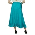 thumbnail image 5 of Phagun Women's Cotton Ruffled Self Belt Solid Magic Wrap Hippie Skirt-Blue, 5 of 6