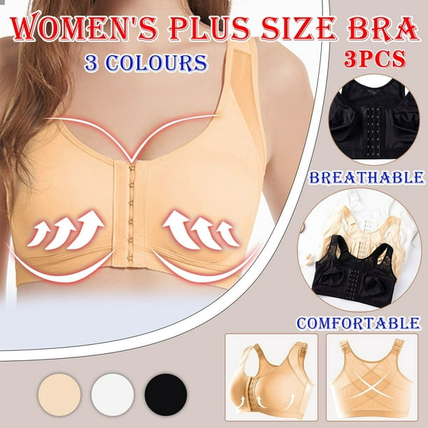 3pcs Women's Bras Front Closure Wireless Comfort Bralette, Women's Lingerie  & Underwear