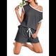 thumbnail image 3 of Conjunto de Pijama para Mujer, 2 Piezas, para Estar en Casa, con Camiseta de Corta y Pantalones Cortos, Ropa de Dormir Suave Gris XL, 3 of 7