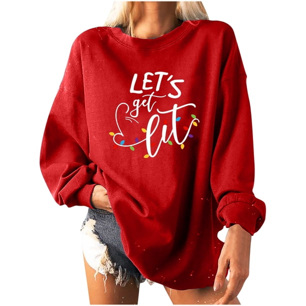 Camisas de Navidad Mujer Estampado de Navidad Suelto O-Cuello de Manga Larga Sudadera de Gran Tamaño de Lana Jersey Odeerbi ODB121961