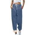 thumbnail image 6 of Women's Wide Leg Pants Ndbuld Women's Jogging Bottoms Warm Leisure Trousers Thermal Fleece Lining Sweatpants Winter Trousers High Waist Drawstring Thickened Outdoor Leisure Sports Pants Blue L, 6 of 7