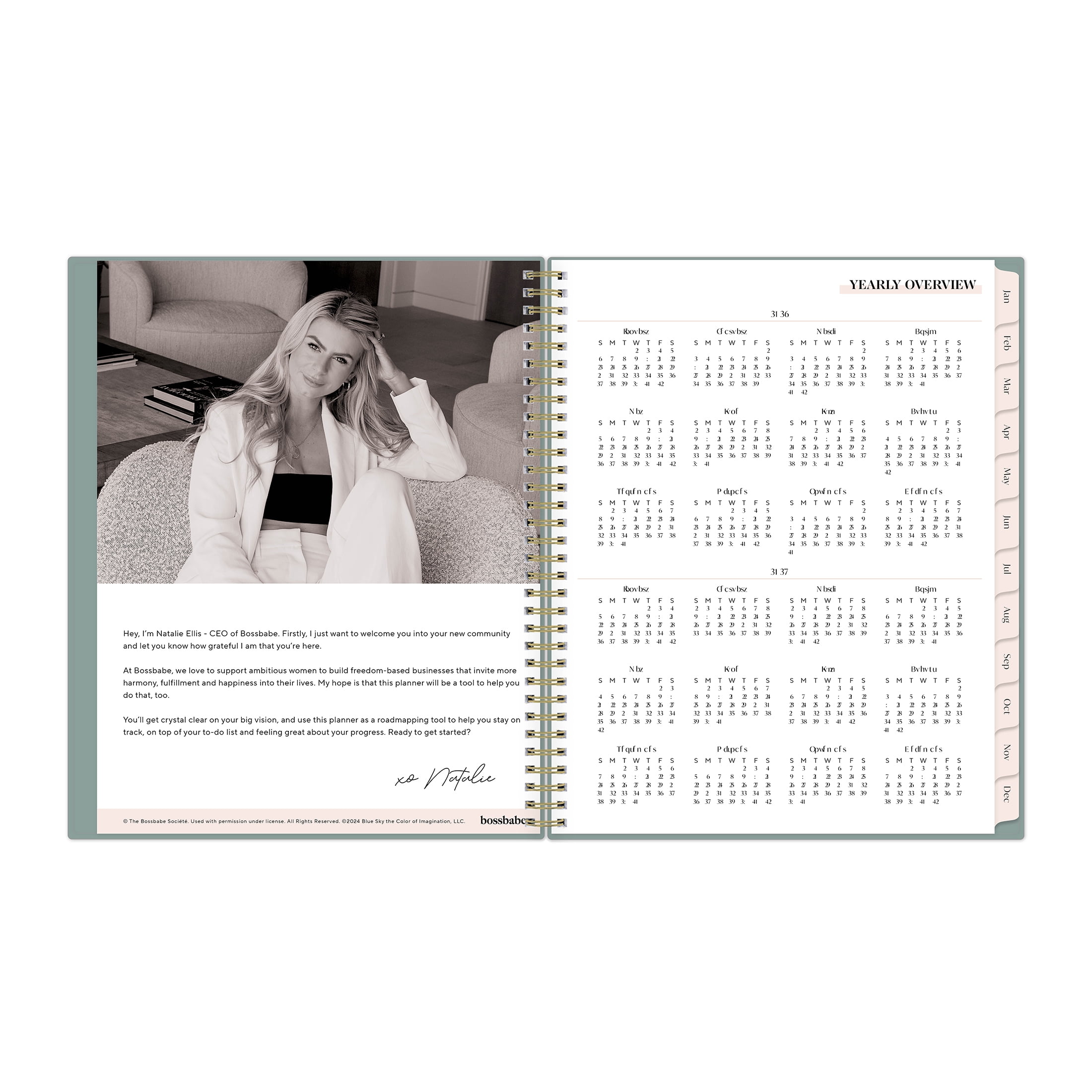 2025 Weekly Monthly Planner, 8.5x11, bossbabe for Blue Sky, Dommy Green
