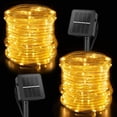 thumbnail image 2 of Solar Rope String Lights Outdoor 2 Pack 39 Feet 100 Led Waterproof Solar Powered Fairy Lights with 8 Lighting Modes, Copper Wire PVC Tube Lights for Garden Wedding Party DIY Decor (Warm White), 2 of 6