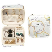 OWNSPRING Map of Lyon City Pattern Jewelry Box: Travel-Portable Square Organizer Box for Rings, Earrings, Necklaces, Bracelets - Suitable for Girls and Women