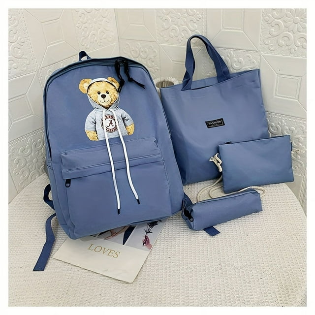 4pcs Student Backpack With Handbag Crossbody Bag And Pen Bag Set, Cute Bear Pattern Backpack, Large-capacity Travel Backpack Fashion Casual Backpack
