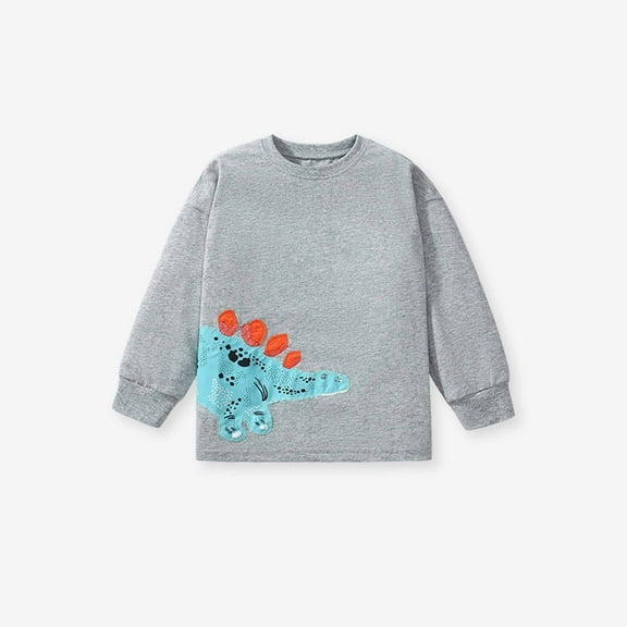 Jinhomg Sweatshirt for Toddler Boy Cute Dinosaur Graphic Kids Tops Fall Comfy Long Sleeve Crewneck Tshirt Limited Time Deal Gray 90