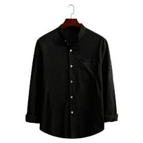 Mens Shirts Polos Winter Fashion Solid Color Lapel Long-Sleeved Solid Color Lapel Long-Sleeved Mens Clothing,Black,L