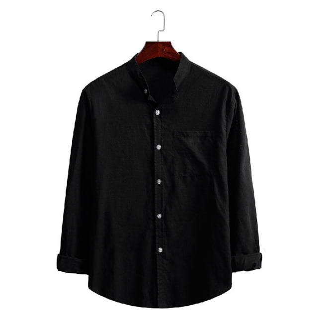 Camisa informal de manga larga con solapa a rayas para hombre - Algodón/lino, resistente a las arrugas, XL-5XL - Diario/trabajo/viajes