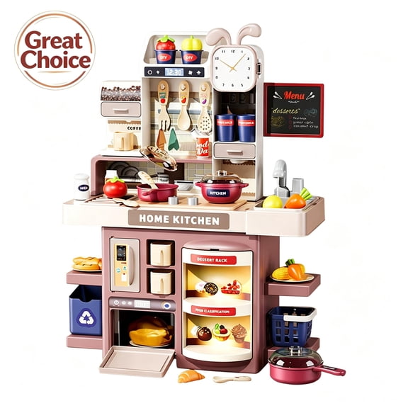 Kids Large Pretend Play Kitchen Playset with Real Spray Steam, Little Chef Role Play Educational Toy, Birthday Christmas Gift for Toddler Boys Girls Ages 3