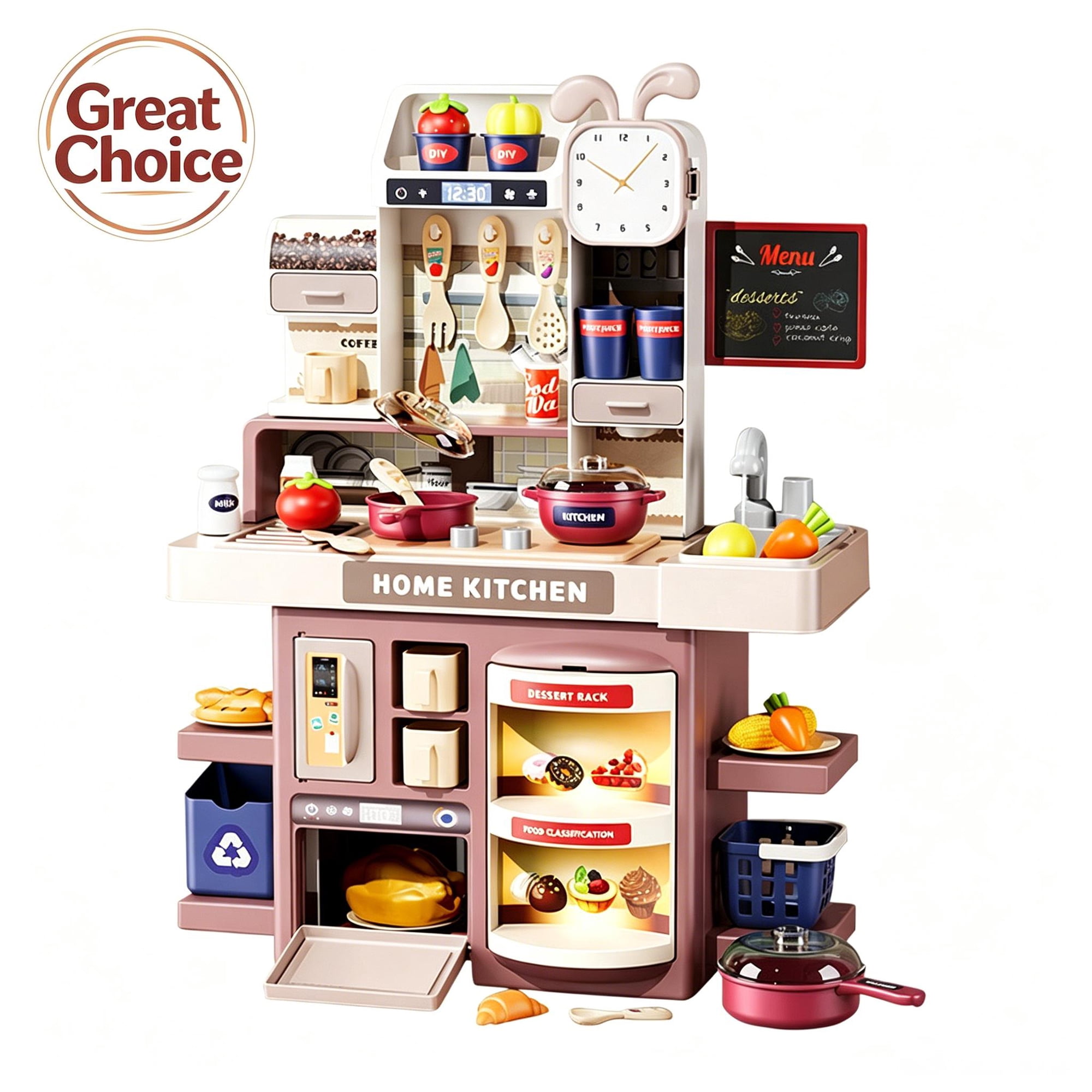 Kids Large Pretend Play Kitchen Playset with Real Spray Steam Little Chef Role Play Educational Toy Birthday Christmas Gift for Toddler Boys Girls Ages 3+