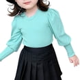 thumbnail image 6 of Skymirror Baby Girls Puff Long Sleeve Sweaters Tops Shirts Spring Summer Ribbed Knit Crewneck T Shirt Tops Tee Blouse, 6 of 7
