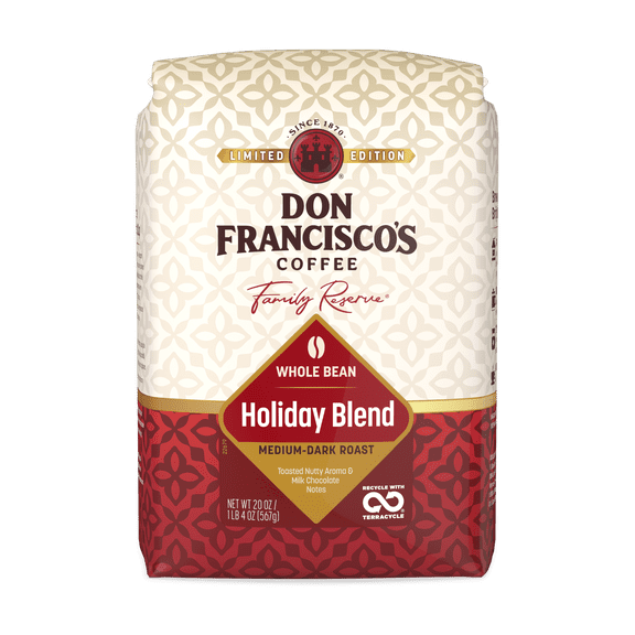 Don Francisco's Holiday Blend Coffee Beans, Medium-Dark Roast, 20 OZ