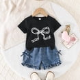 thumbnail image 2 of NOLDARES Toddler Baby Girl Summer Clothes Letters Print Short Sleeve T-Shirt Tops Shorts Outfit Set(Black,9-12 Months), 2 of 7