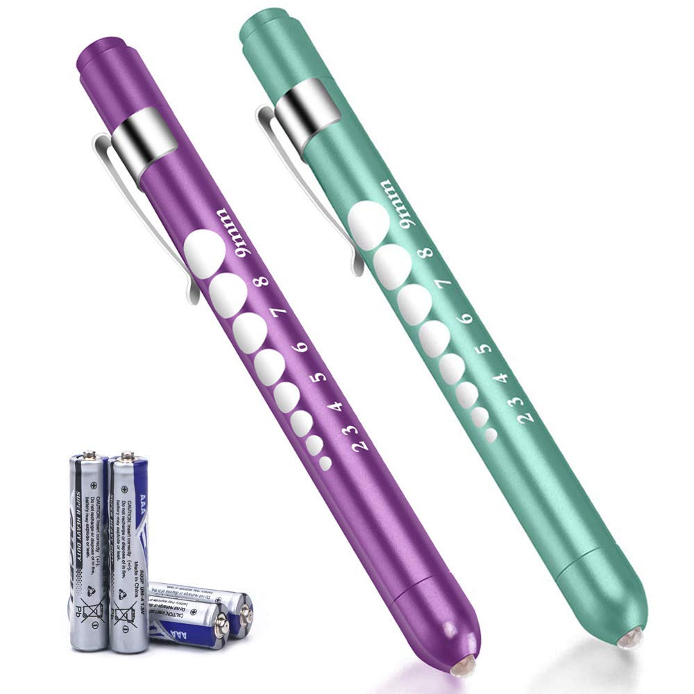 CAVN 2 Pack Pen Lights for Nurses with Pupil Gauge Medical LED Aluminum