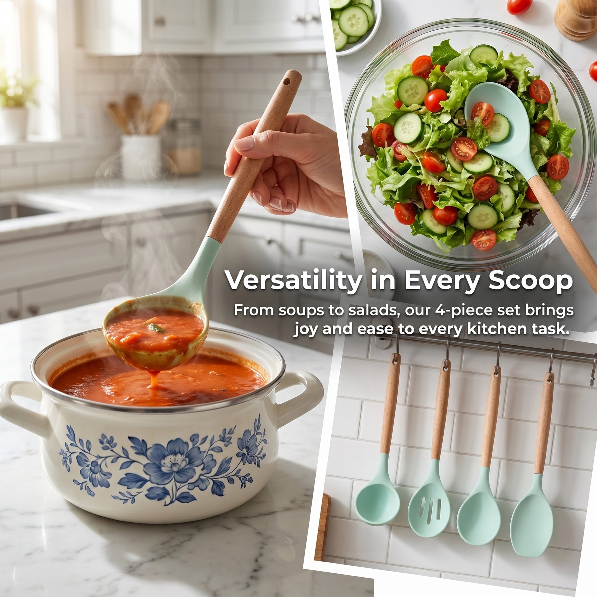 Unique Bargains 4 Pcs Cooking Utensil Set for Non Stick Cookware and Gadgets Light Green