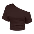 thumbnail image 4 of Rggeeun Womens Shirts Solid Color One Shoulder Short Sleeve Shirred Slim Fit Lightweight for Summer Water Sports Relaxed Tshirts,Brown,Xxxl, 4 of 4